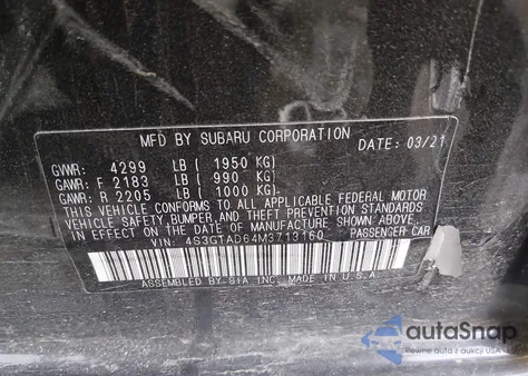 2021 Subaru Impreza Premium 5-Door z USA, uszkodzony, nr VIN 4S3GTAD64M3713160